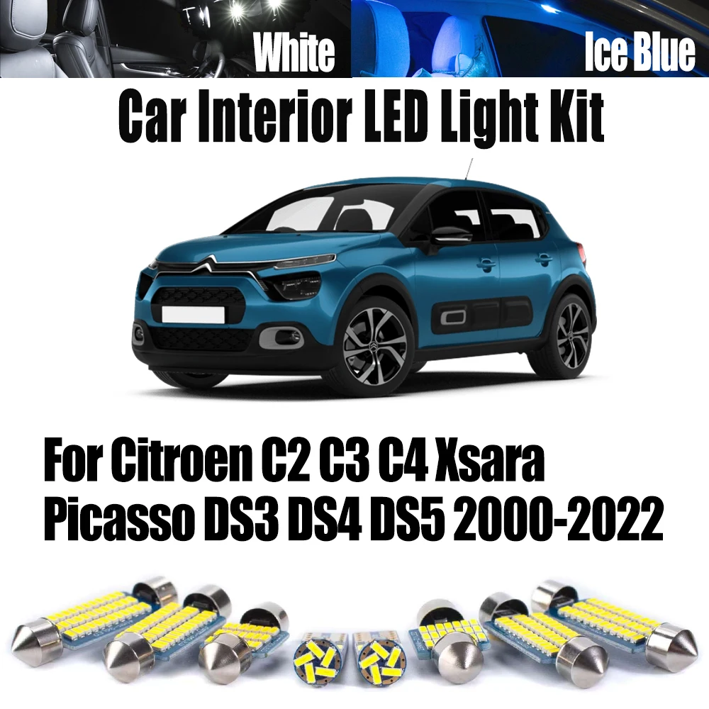 Kit de Luzes LED Canbus para Interior, Teto, Bagageiro e Placa de Carro para Citroen C2 C3 C4 Xsara Picasso DS3 DS4 DS5 2000-2022