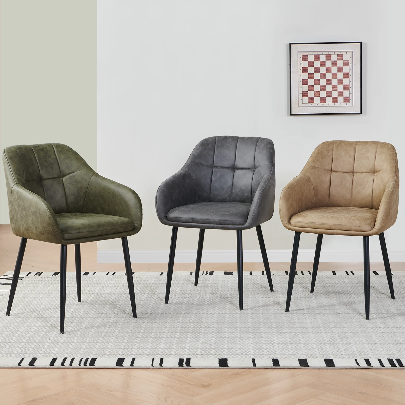 AINPECCA Set of 2 Suede Upholstered Dining Chairs Faux Leather Technical Fabric Thickened Cushion Kitchen ChairsLiving Room Home