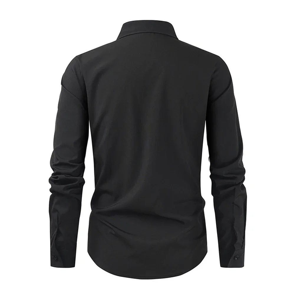 

Male T-Shirt Mens Slight Stretch Button Costume Daily Glitter Holiday Lapel Long Sleeve Perform Nightclub Comfy