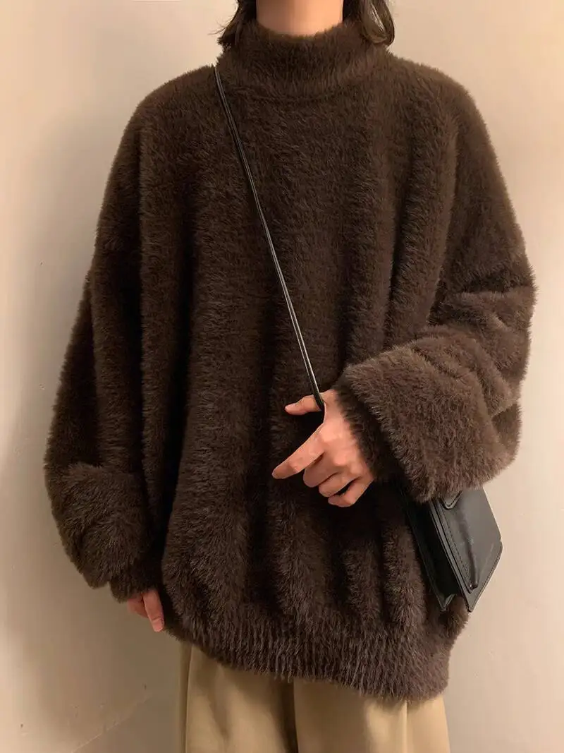 Men's Knitting Sweater 2025 Autumn Winter Mohair Sweater Thickened Japanese Lazy Retro Vibe Trendy Knit Sweatshirt Outerwear