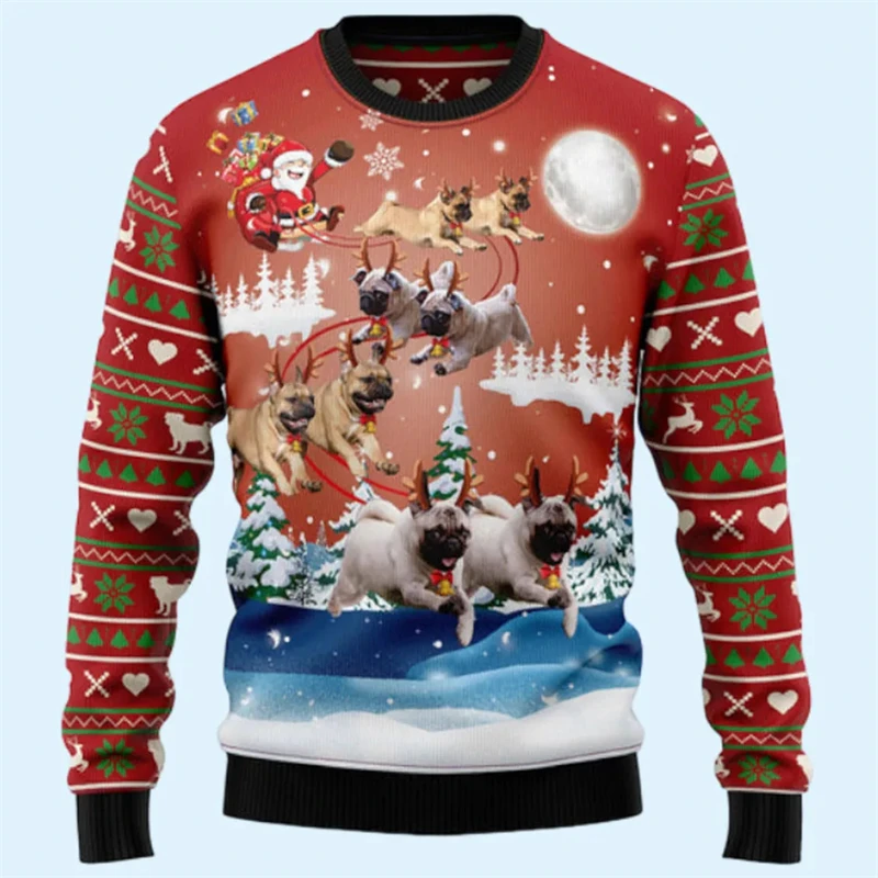 Funny Animal Graphic Ugly Christmas Sweater New Fashion Pet Dog Sweatshirts For Women Clothes Xmas Boys Kids Gift Pullovers Tops