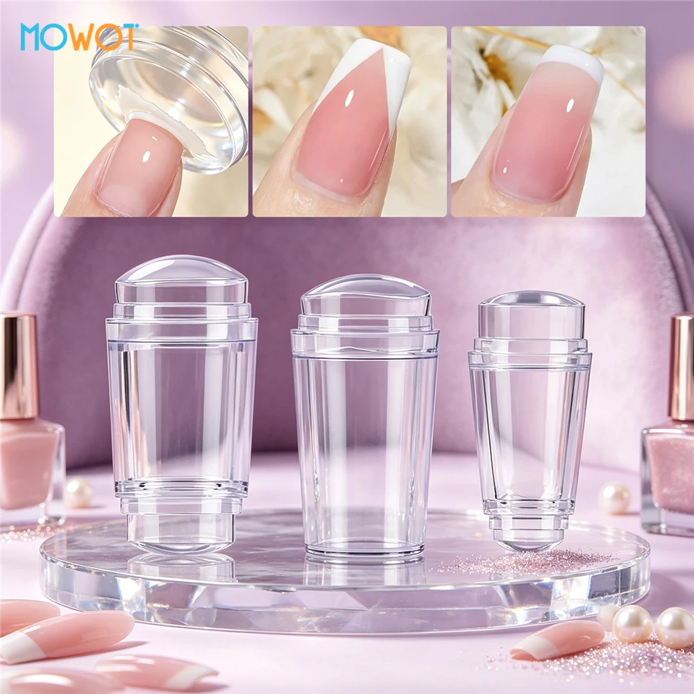 MOWOT Silicone Nail Art Stamping Template Kit Transparent French Manicure Nail Printing Plates Stamper Scraper Manicure Tools