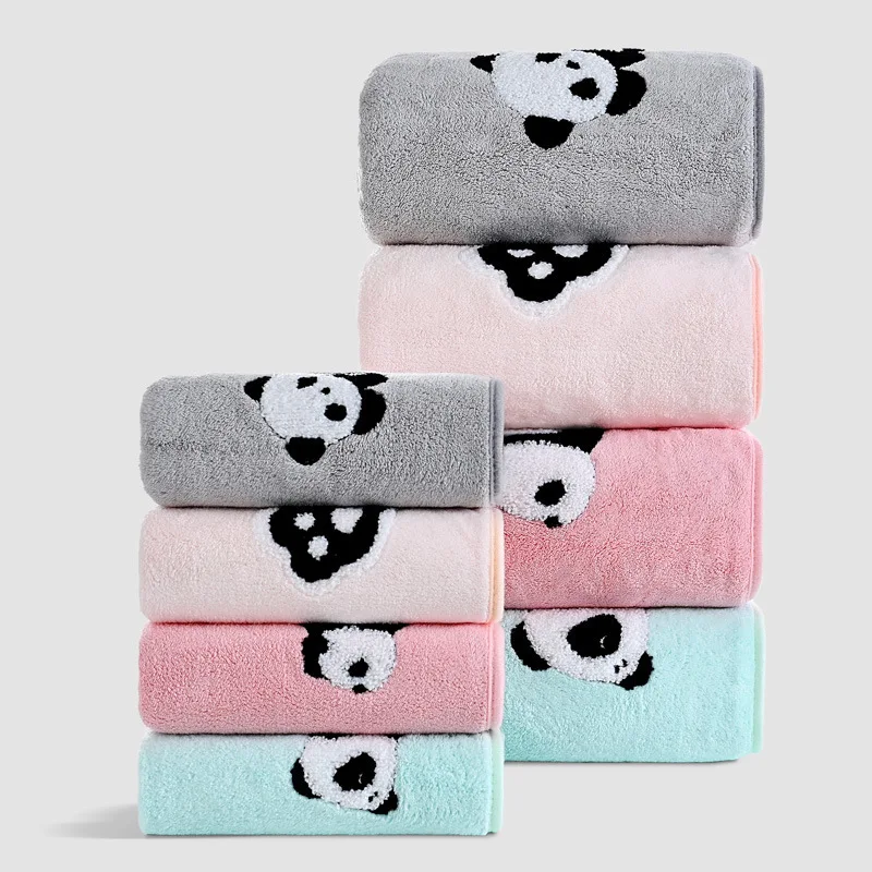 Coral Velour Panda Embroidered Parent-Child Towel Set Soft and Absorbent Home Face & Bath Towels Gift Towels Bath Towels