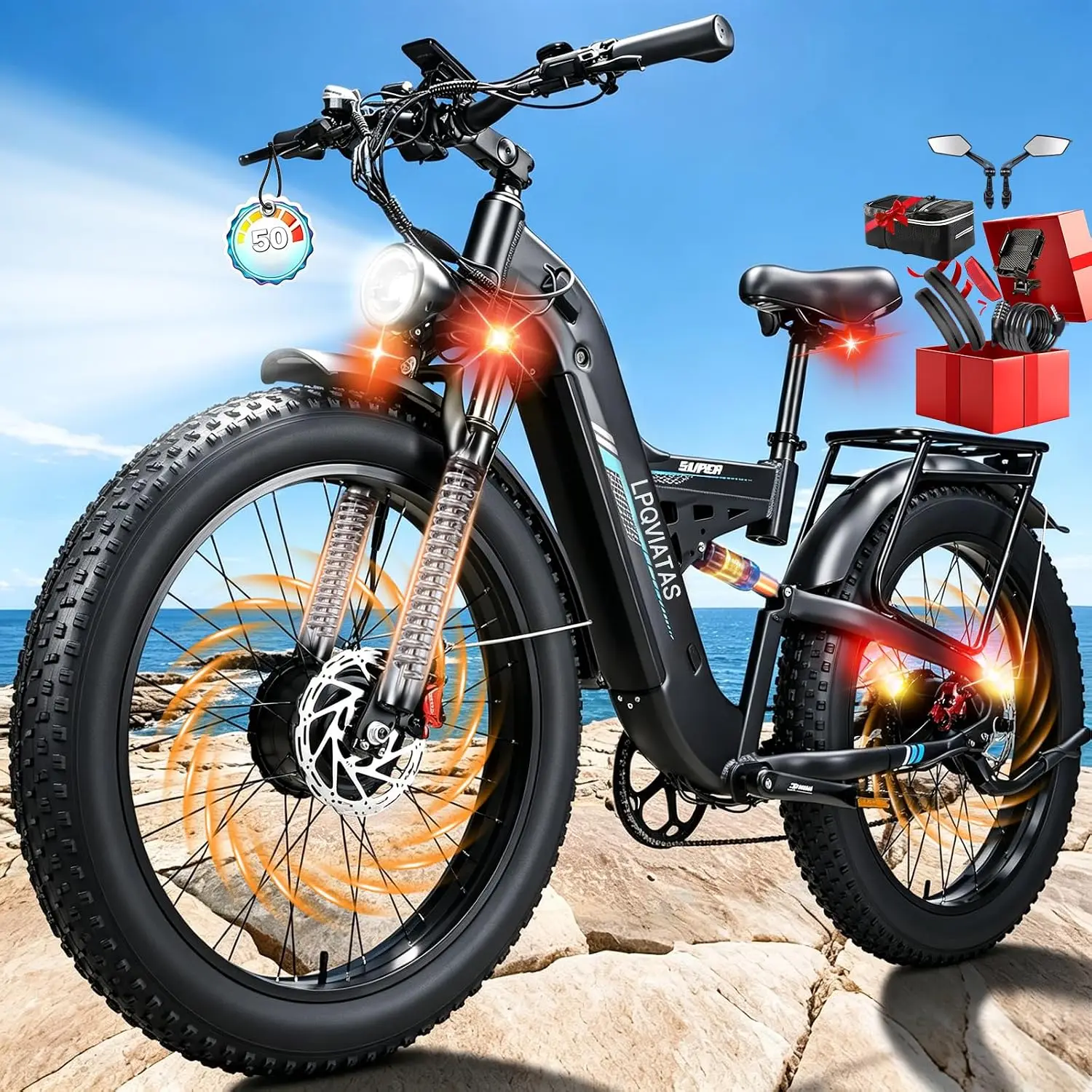 Dual Motor Ebike for Adults 8000W Peak 50 MPH Electric Hunting Bicycle, Customized