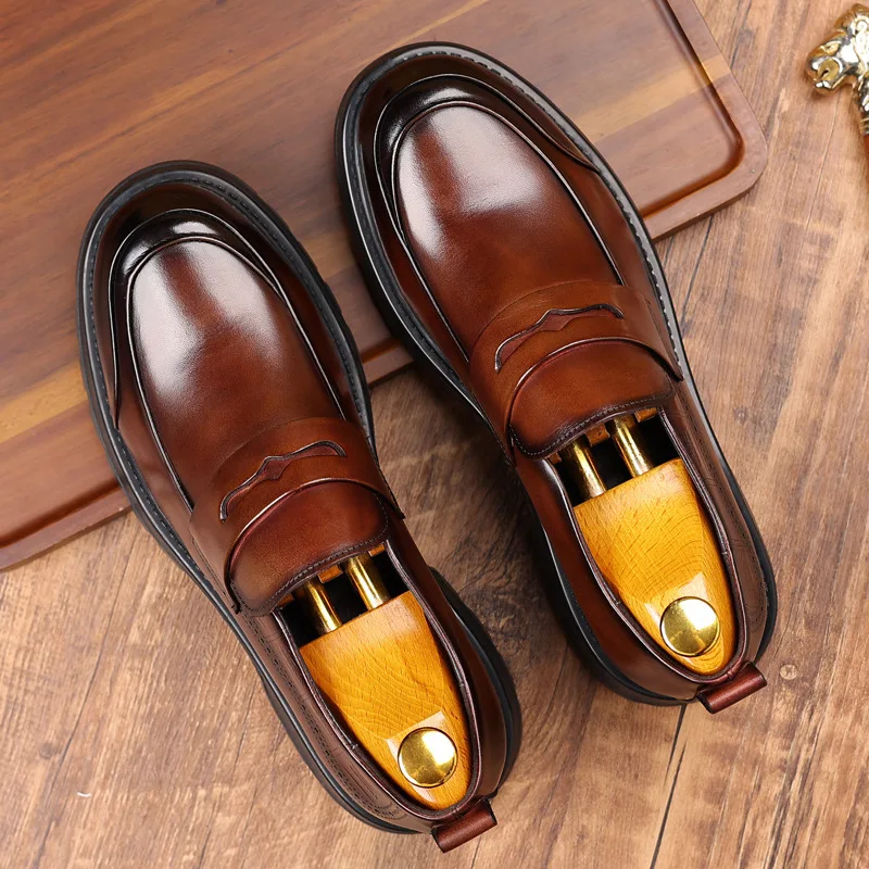

Men Casual Leather Shoes Loafers Cowhide Men Genuine Leather Business Platform Men Shoes