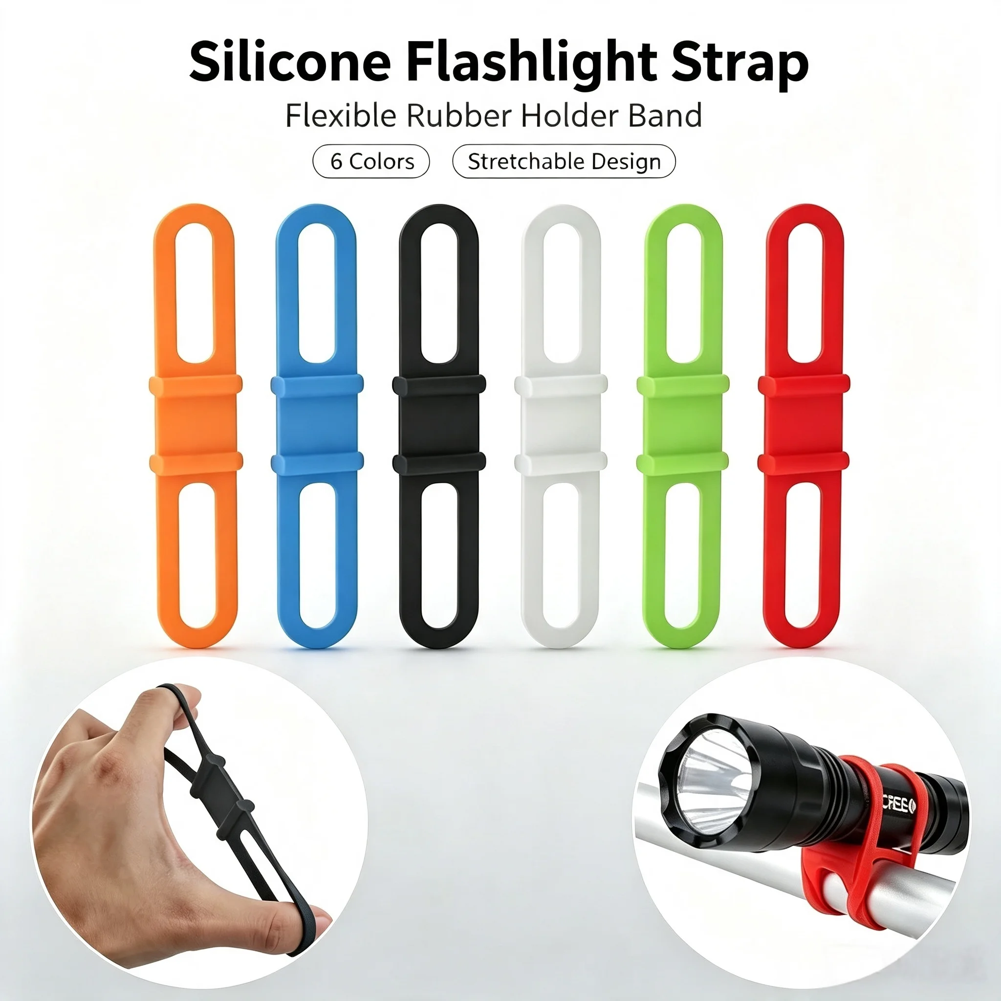 AliExpress NONE High Elastic Silicone Bicycle Light Mount Bike Handlebar Flashlight Holder Multipurpose Fixing Tie Band Universal Accessory