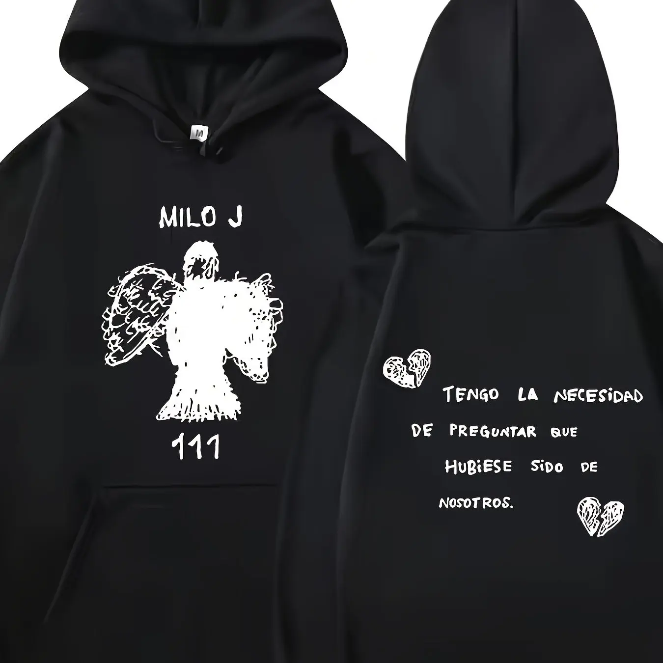 

Мужская повседневная толстовка Milo J с крыльями ангела и свободная черная толстовка с принтом испанского текста, подходит для осени/зимы