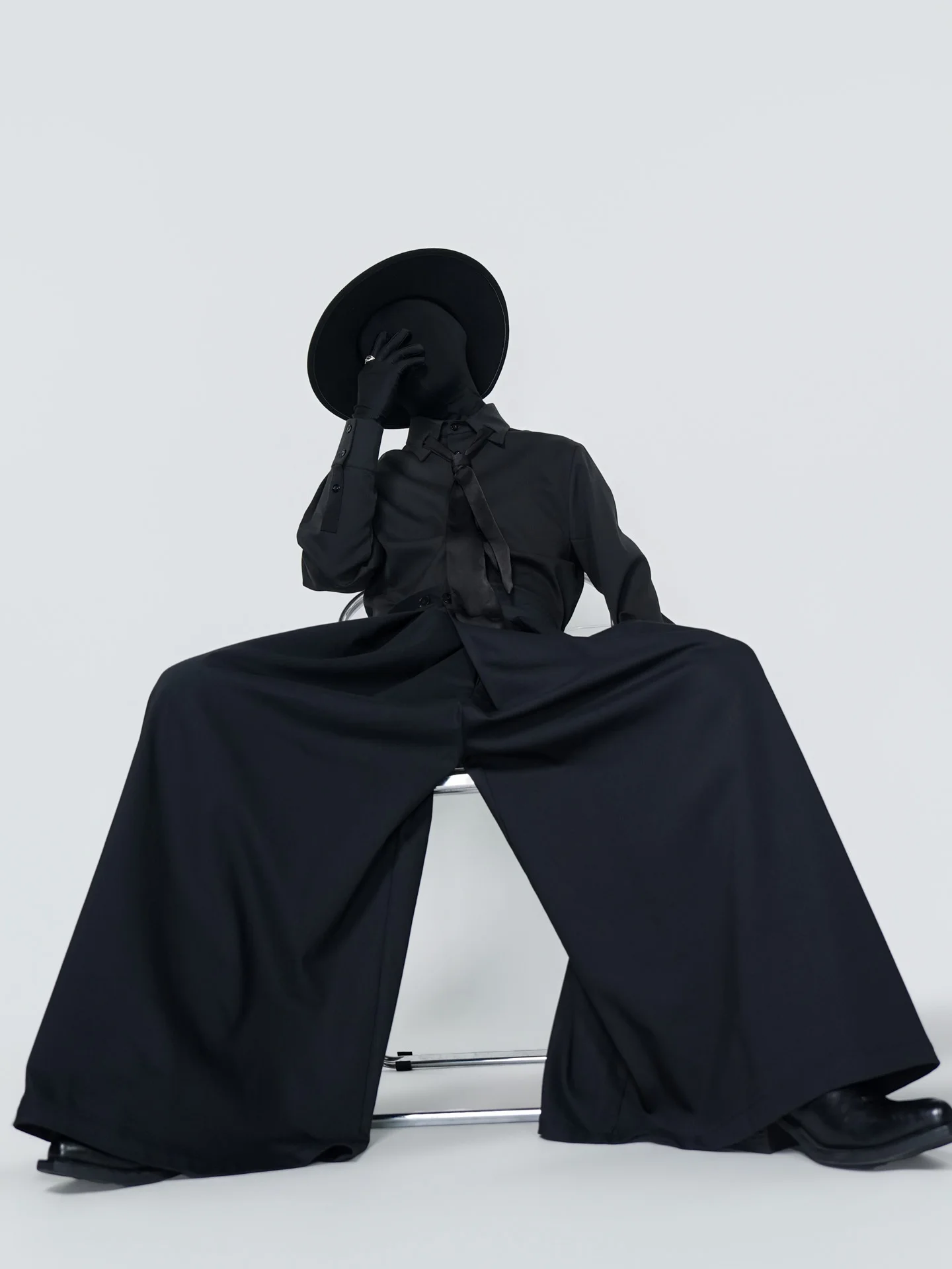 VE2 Paris Fashion Show Minimalist High Waist Wide Leg Men's Black Samurai Mountain Nine Points Pants No Ironing Flared Pants