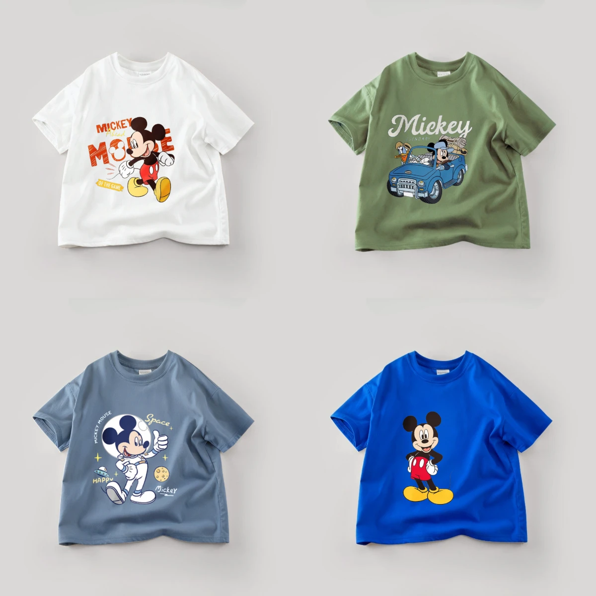 Camisetas de Mickey de Disney para niños, camisetas de manga corta, ropa de algodón de dibujos animados para niños, camisetas simples informales de verano para niños, disfraz para niños pequeños