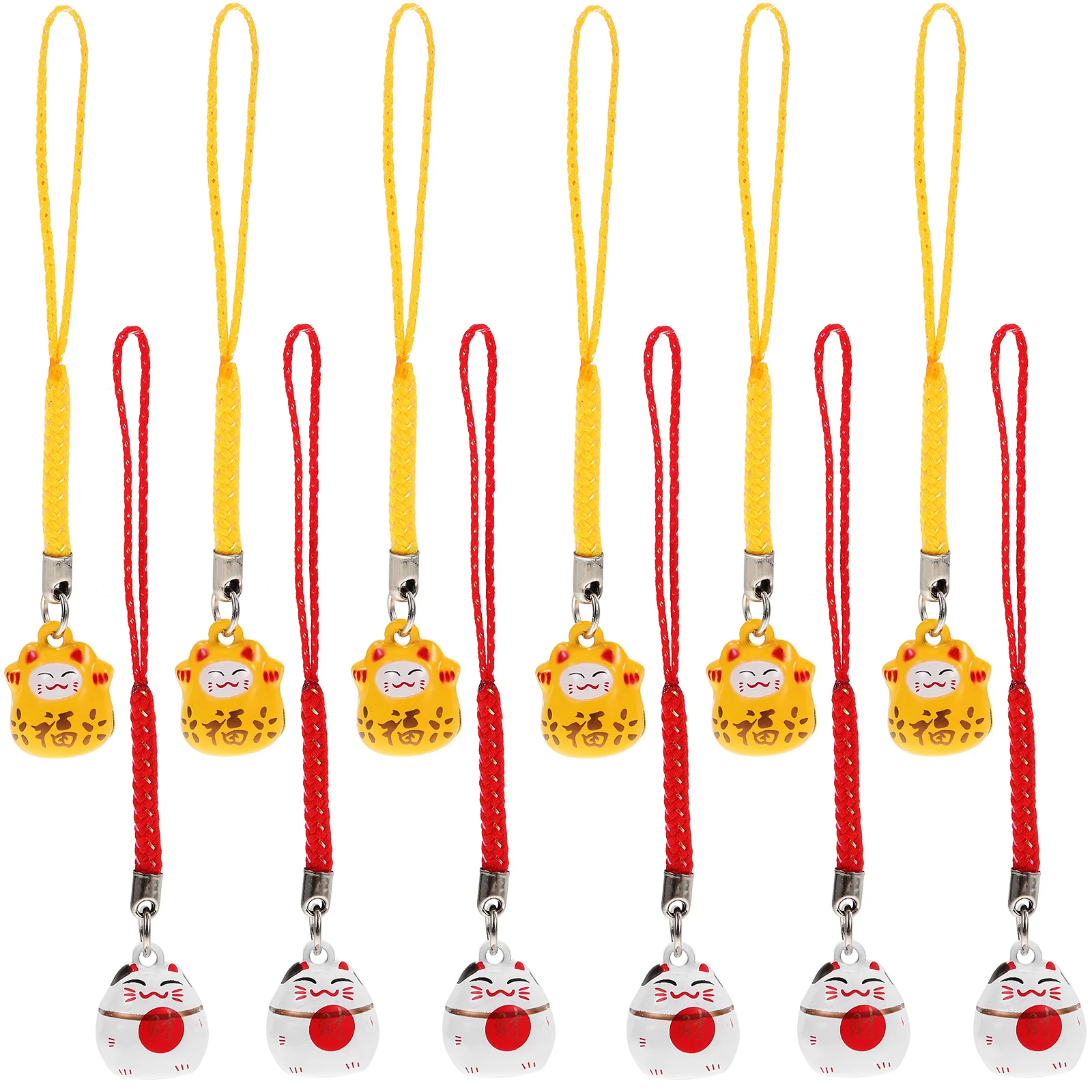 12 Pcs Pendant Red Decorations Bell Hanging Lanyard Keychain Ornaments Silky Cat Travel Cartoon