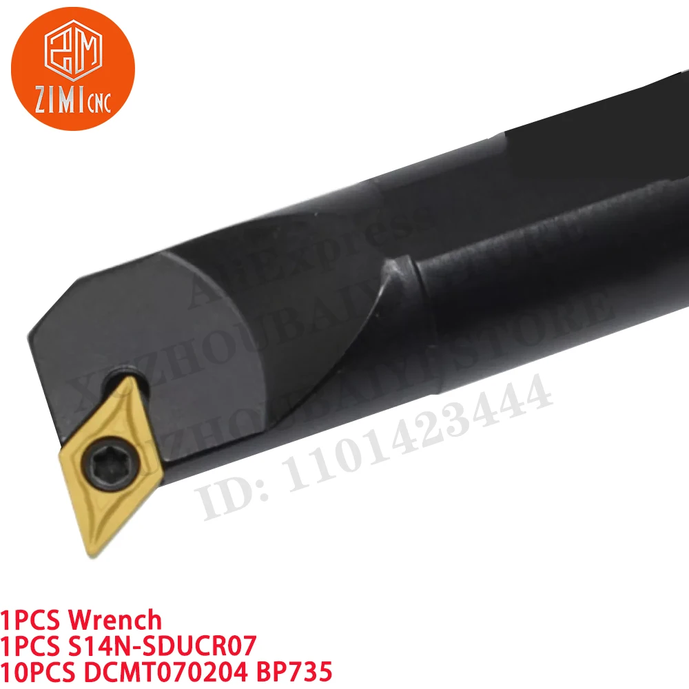 1PCS S14N-SDUCR07 Tour CNC interne Porte-outil de tournage 14 mm + 10 pièces DCMT070204 BP735 Inserts en carbure tour à métaux outils de coupe