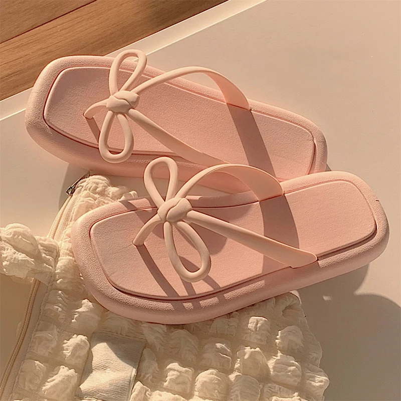 Summer 2023Fashion Thong Flip Flops Women Slippers Orthopedic Clip Toe home Slides Shoes Bow Knot Outdoor Beach Sea Flat Sandals