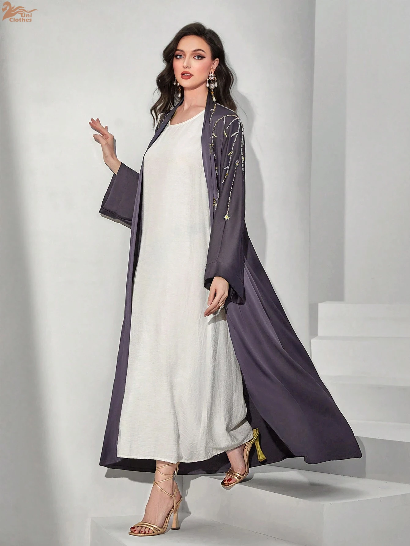 Luxury Middle East Middle Green Muslim Dress for Women Arab Dubai Kimono Abaya Islamic Femme Party Jalabiya Moroccan Kaftan Robe #6