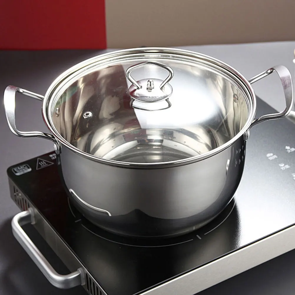 

Stainless Steel Stockpot Soup Pot with Lid Large Capacity Anti-Overflow Cooking Pot Double Handle for Home Kitchen Induction Gas