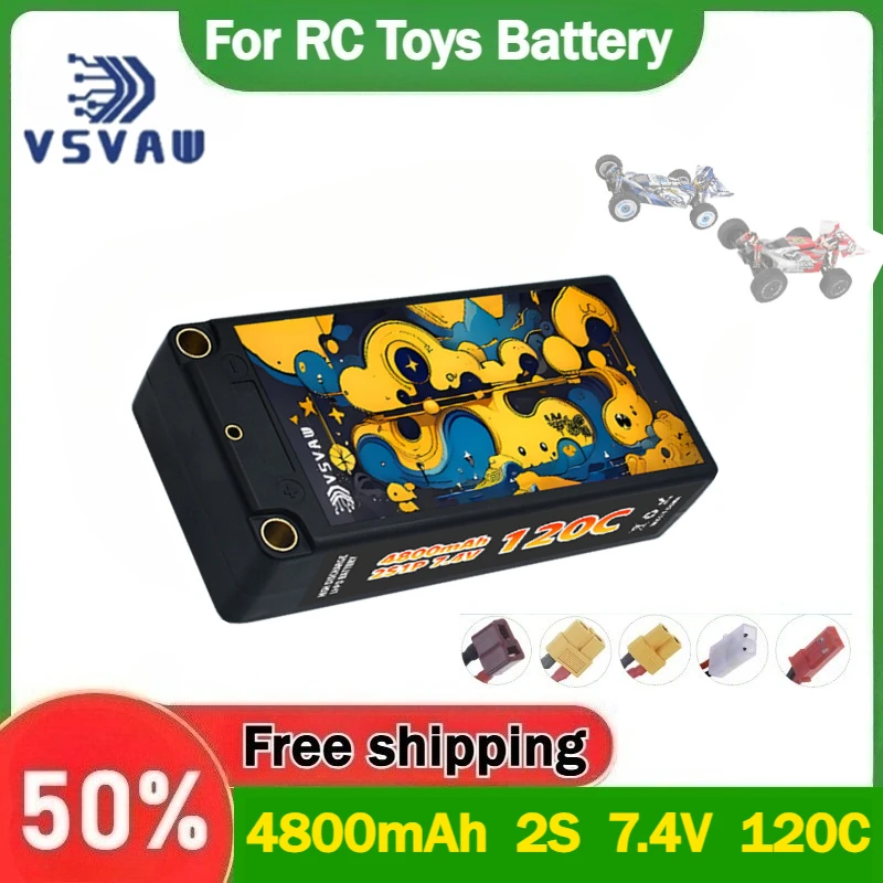 

4800mAh 2S 7.4V 120C Compatible with 1/10 Remote Control Car and Boat Model RC Lithium Batteries