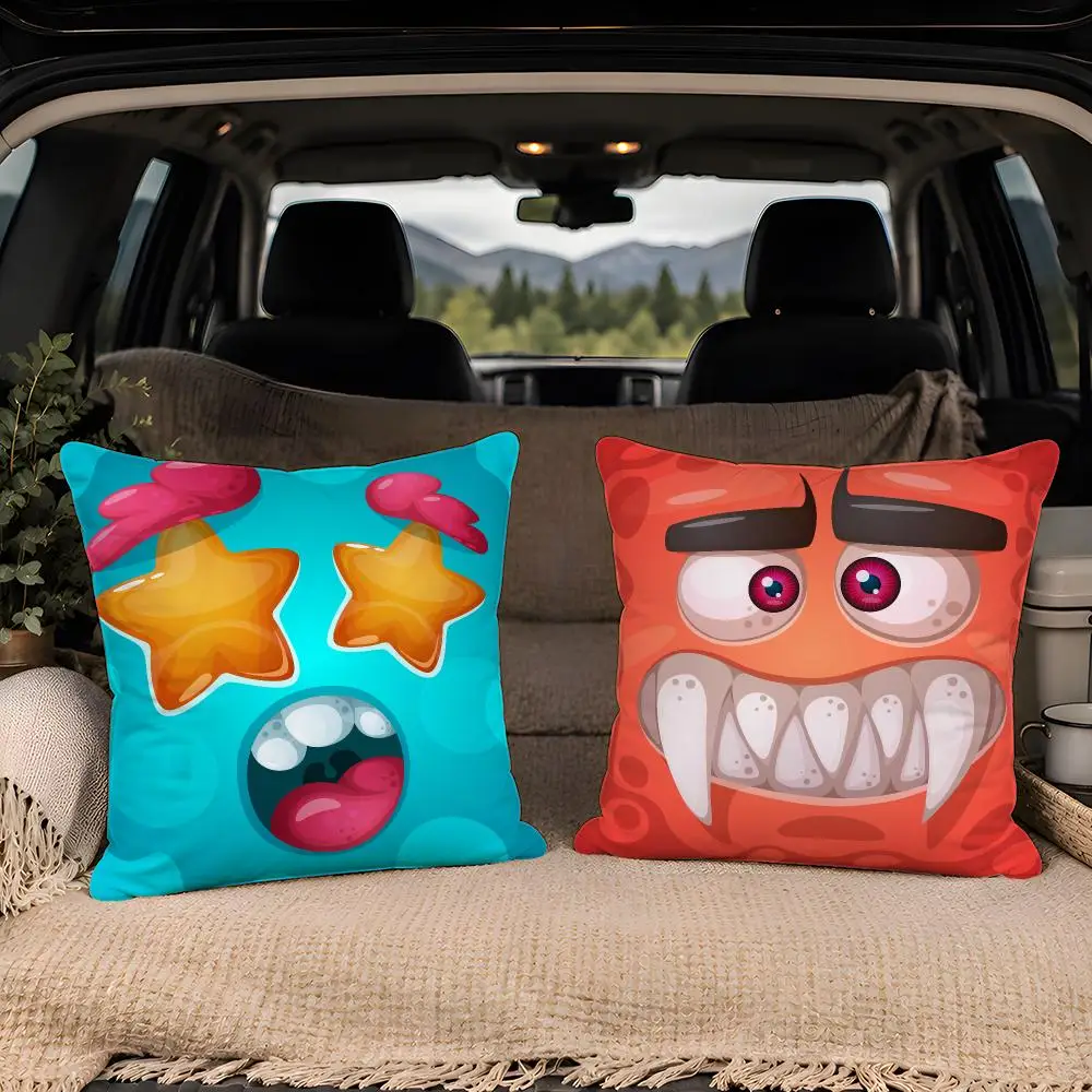 Funny Little Monster Emoticon Pack Cushion Cover 1pc Square Throw Pillow Cover Soft Fabric Removable Washable Couch Bed Chair
