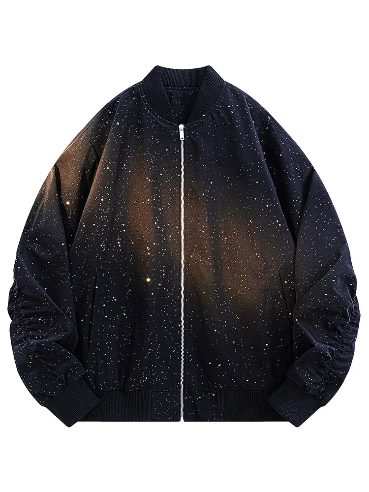 

Trendy Men's Loose Baseball Collar Jacket Pure Color Versatile Autumn Fashion Outerwear Polyester Nylon Composite Fiber
