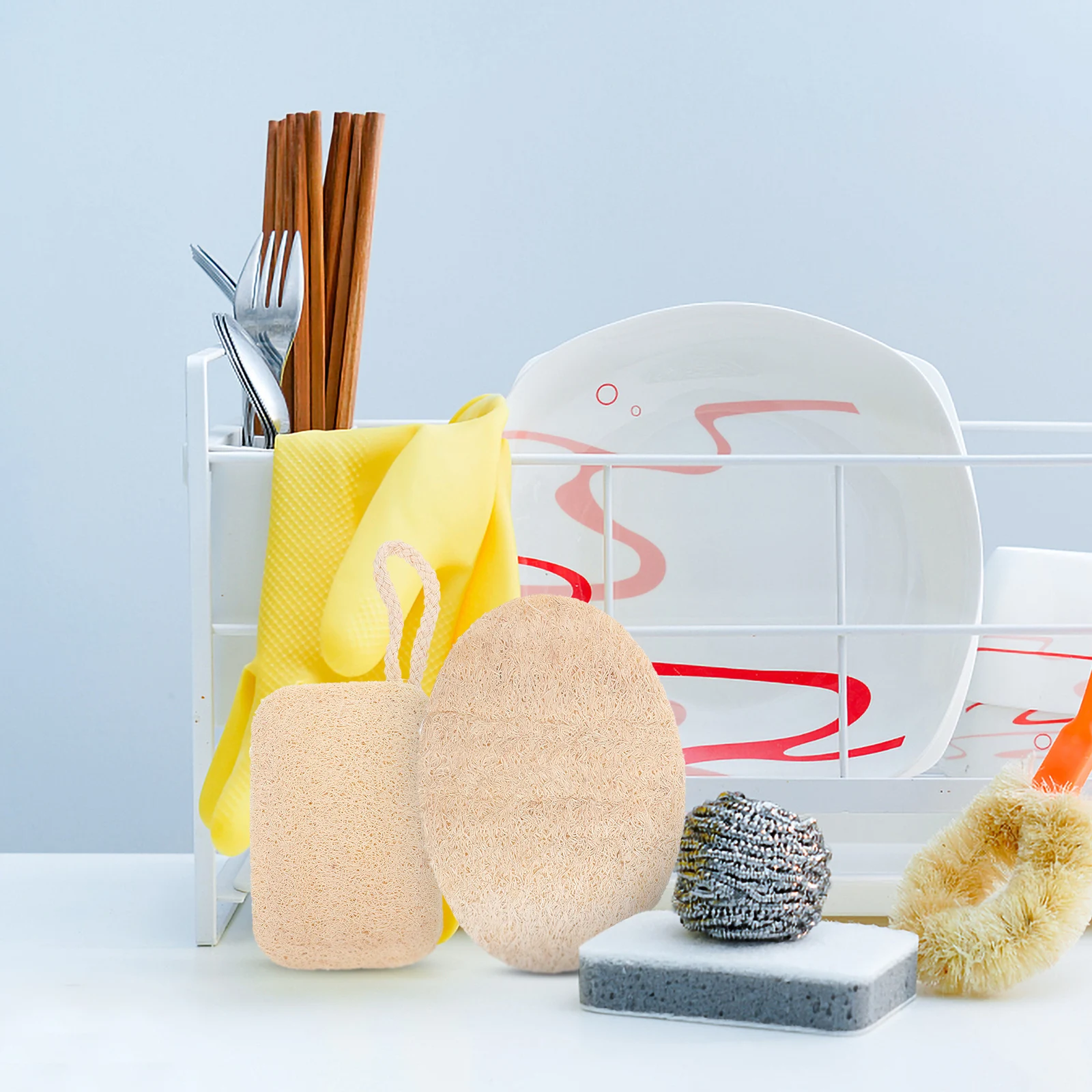 

2pcs Natural Loofah Dish Brush Scrubber Kitchen Cleaning Tools Sponge Durable Lightweight Easy Storage Dry Practical