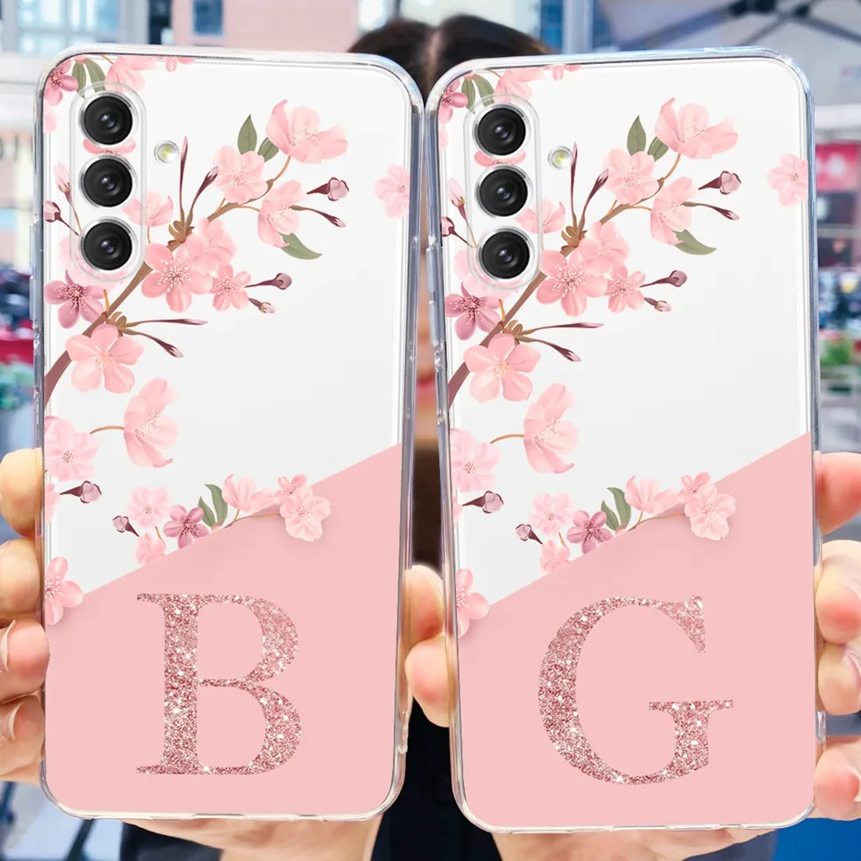 For Samsung Galaxy A13 A14 5G Case Fashion Letter Flower TPU Soft Silicone Cover For Samsung A 13 A14 A 04S Phone Case Funda