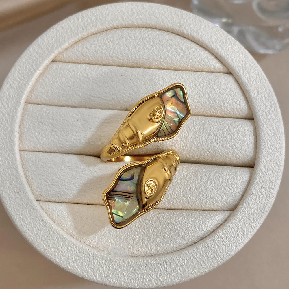 

DODOHAO Creative Geometric Conch Scallop Stainless Steel Ring for Women Golden Waterproof Open Ring Charm Jewelry Accessories