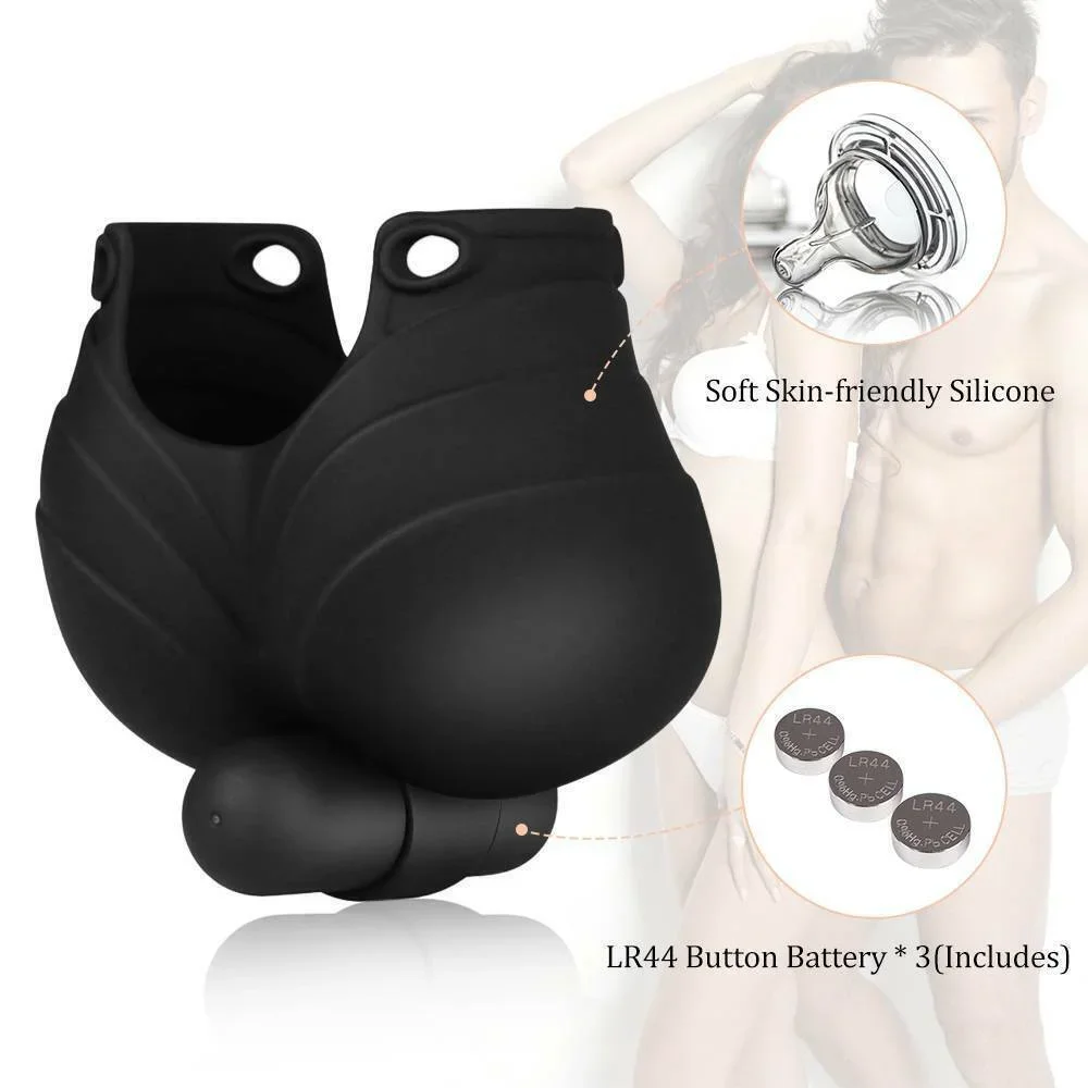 10 Frequency Vibration Scrotum Massager With Penis Ring  Lock Semen Delayed Ejaculation Testicle Stimulator Sex Toys For Men