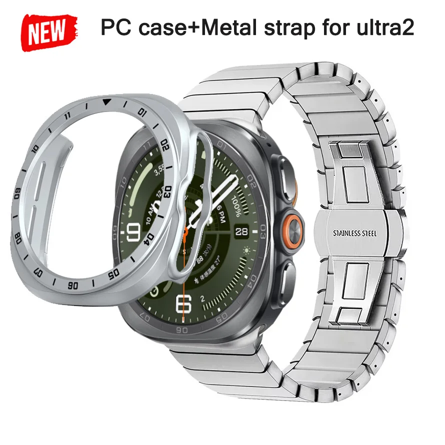 PC-Gehäuse+Armband für Samsung Galaxy Watch Ultra2 2026 Metall-Armband für Galaxy Watch Ultra 2 Edelstahl-Armband