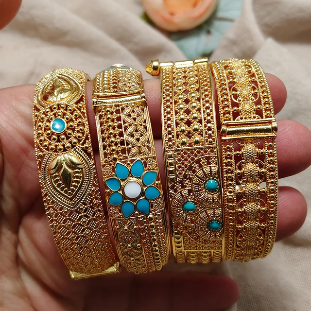Luxury Dubai Gold Color Bangles For Women Copper Flower Exquisite Wedding Bangles Jewelry AliExpress