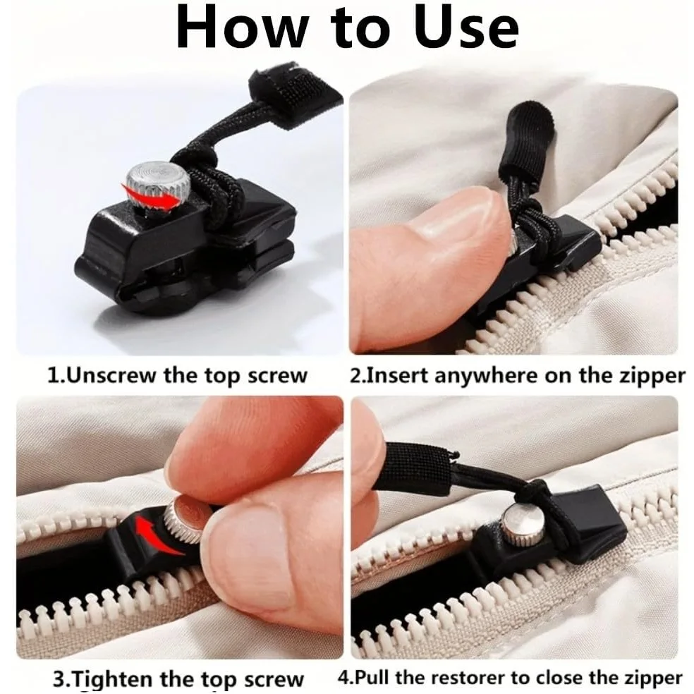 24PCS Detachable Zipper Head Fixer Quick Instant Zipper Repair Kit Universal Replacement Zipper Slider Pull for Jacket Bag Coat