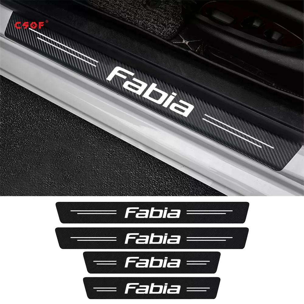 4Pcs Car Door Threshold Sill Sticker For Skoda Fabia 1 2 3 Mk1 Mk2 Mk3 Vrs Rs 2002 2003 2004 2005 2006 2007 - 2021 Accessories