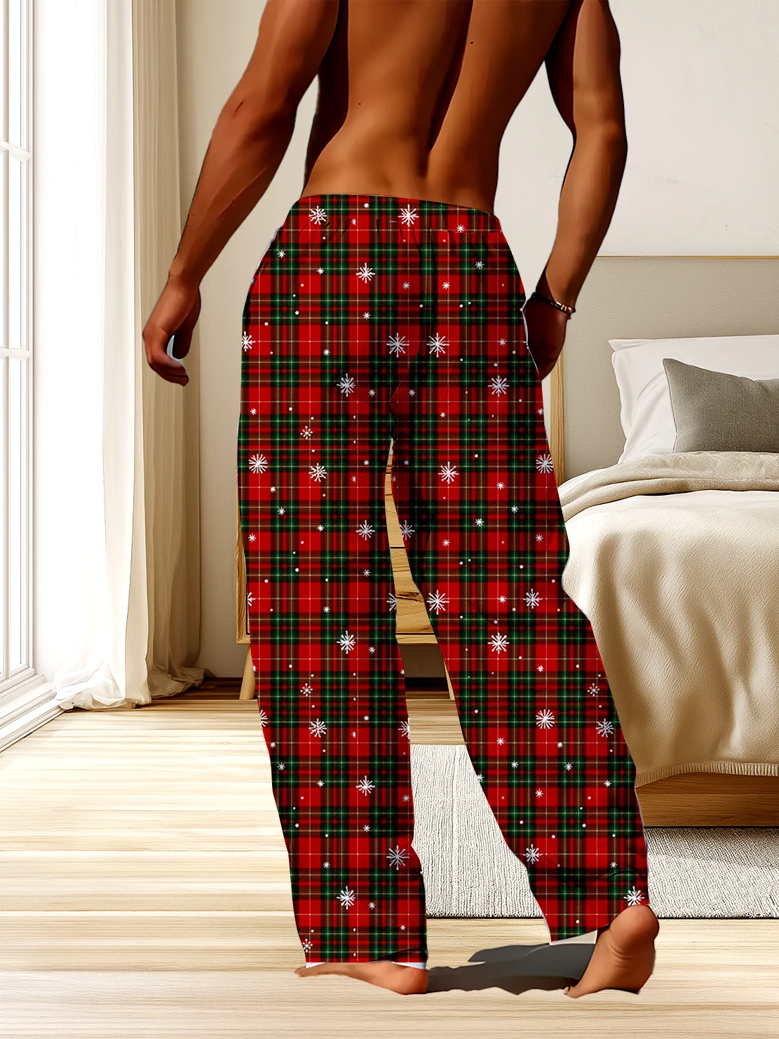 

Новые мужские длинные брюки с красным клетчатым узором с 3D цифровой печатью, быстросохнущие цветные мужские домашние повседневные брюки