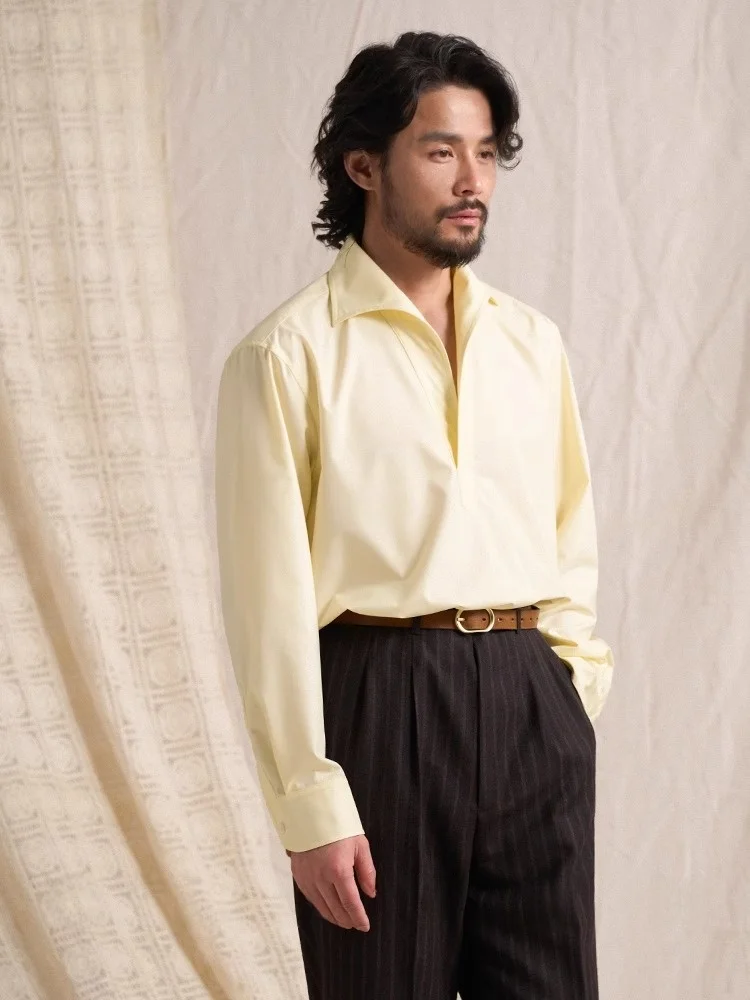 

Cultum Men's Modal irt f Open Collar Casual Long Sve Breathable Summer Busin Gentleman Sle Thin Fabric Cool Feeling