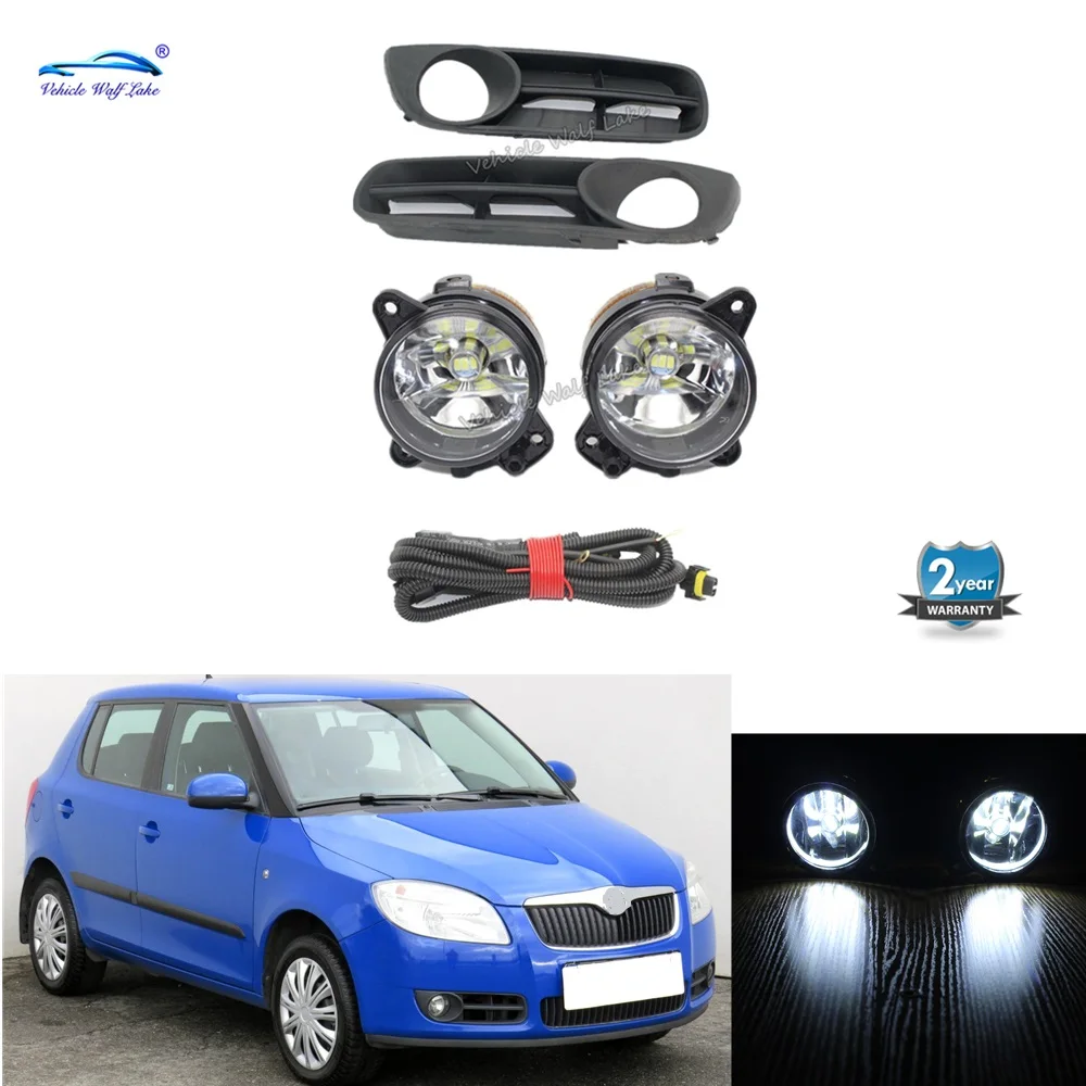 Front Bumper LED Fog Light Lamp +Wire+Grille Cover Car Lights For Skoda Fabia MK2 Roomster 2007 2008 2009 2010