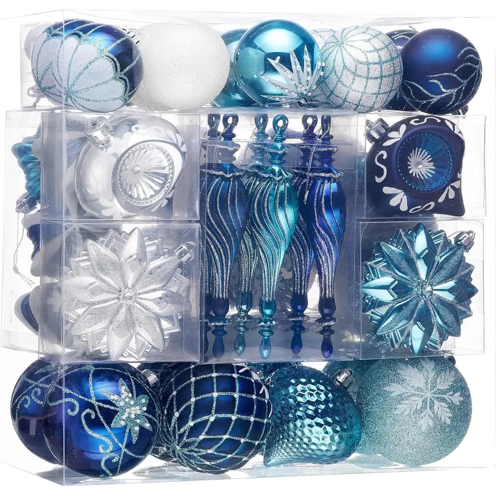 

130-Count Navy & Silver Shatterproof Christmas Tree Ornaments, Valery Madelyn Winter Wonderland Bulk Set for Holiday Decor