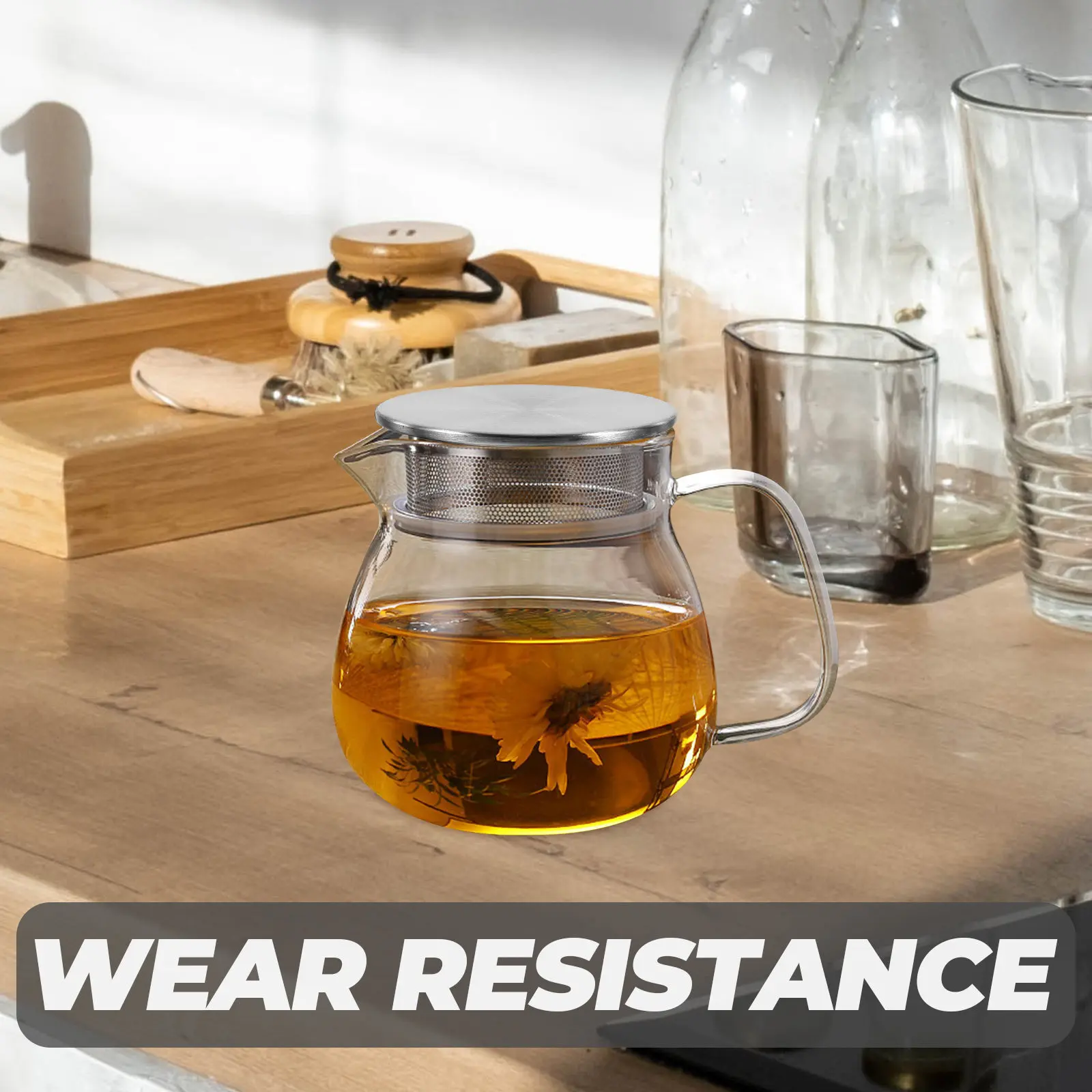 1Set Glass Tea Pot 500Ml Handheld Teapot Home Kitchen Clear Borosilicate Glass Tea Kettle Scratch Resistant Infuser Design