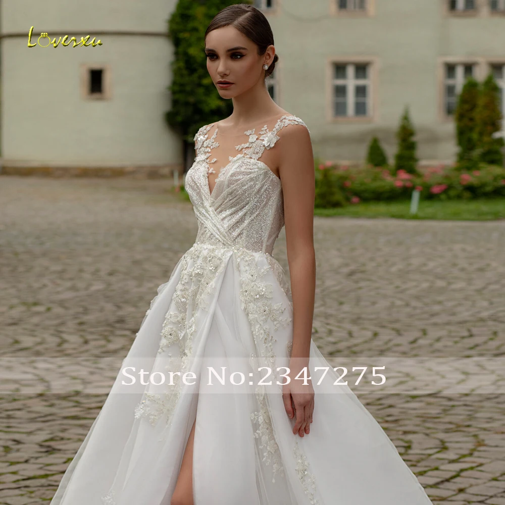 Loverxu A-Line Illusion Wedding Dresses 2024 Sweetheart Sleeveless Vestido De Novia Lace Appliques Split Sexy Robe De Mariee