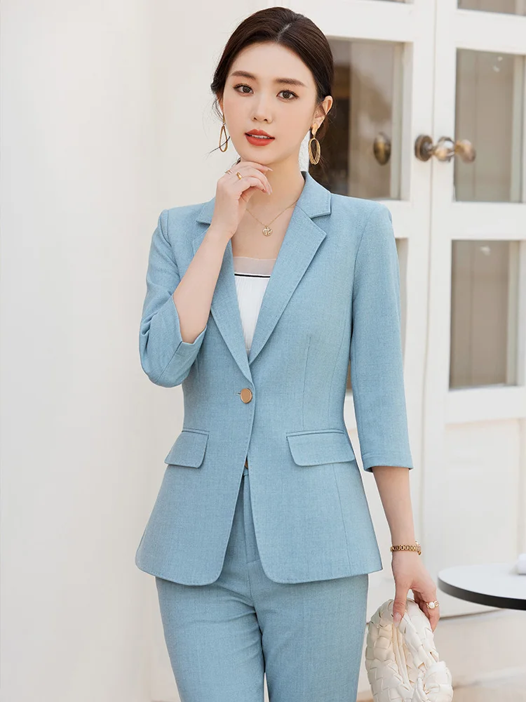 Cherry Blossom Colored Women's Casual Suit Jacket Spring Autumn New Style Small Size Interview Leisure Pants Set High Fashion...