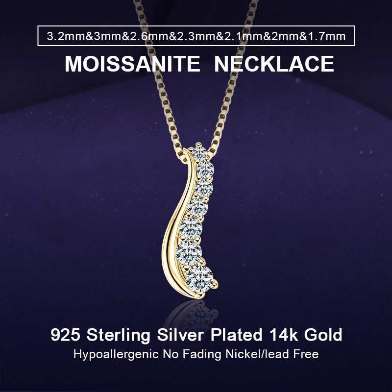 

IOGOU D0.44CT Round vvs1 Moissanite Curve Pendant Necklace for Women 925 Sterling Silver Certified Original Fashion Fine Jewelry