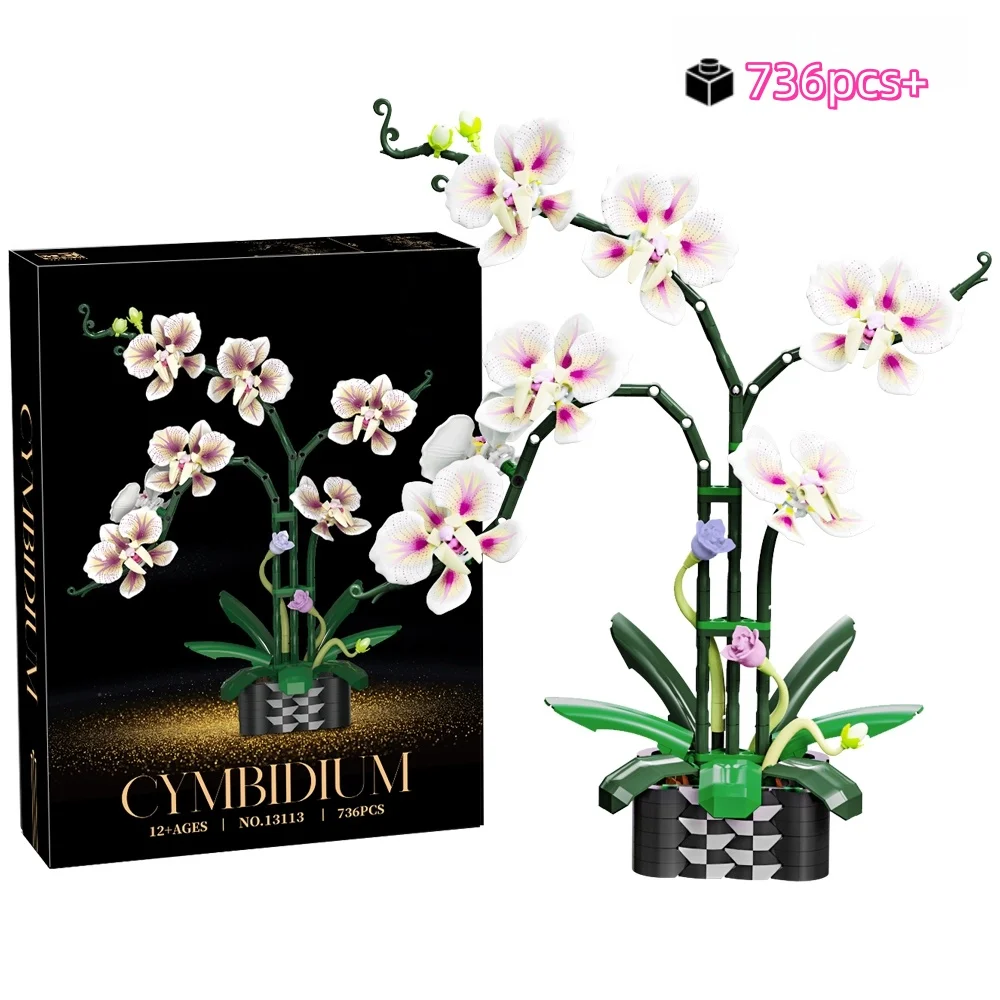 

NEW Creative DIY Building Blocks Orchid Bouquet Set Phalaenopsis Flowers Plant Everlasting Valentine Gift for Girls Kids 736pcs