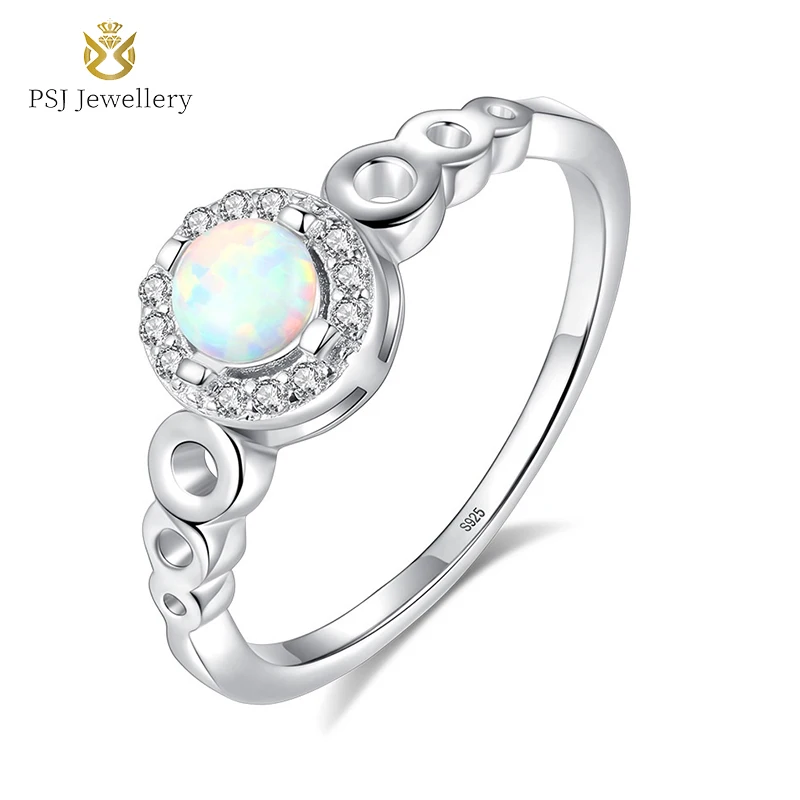 

PSJ Fashion Luxury Jewelry 4mm Round Cut Opal Stone 925 Sterling Silver Engagement Rings for Women