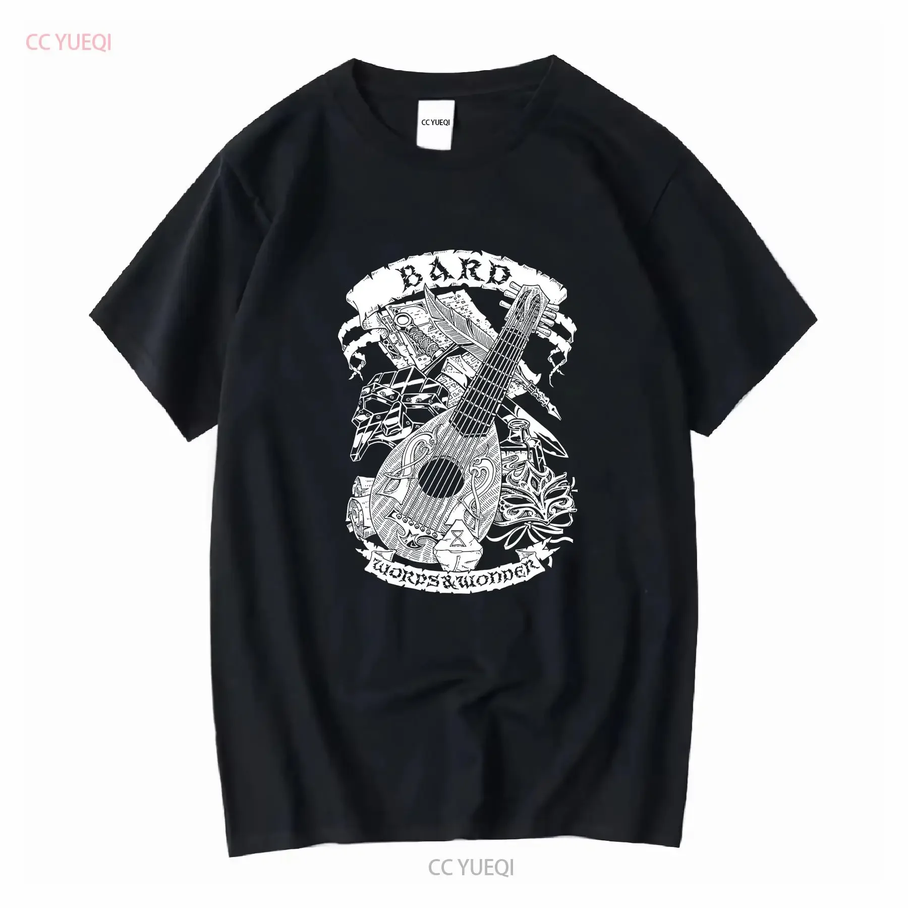 Fantasy-RPG-T-Shirt, Bard, lange oder kurze Ärmel, Vintage-Stil, gewaschen, lässig, vielseitig, Unisex, weiche Designerkleidung, leicht atmungsaktiv