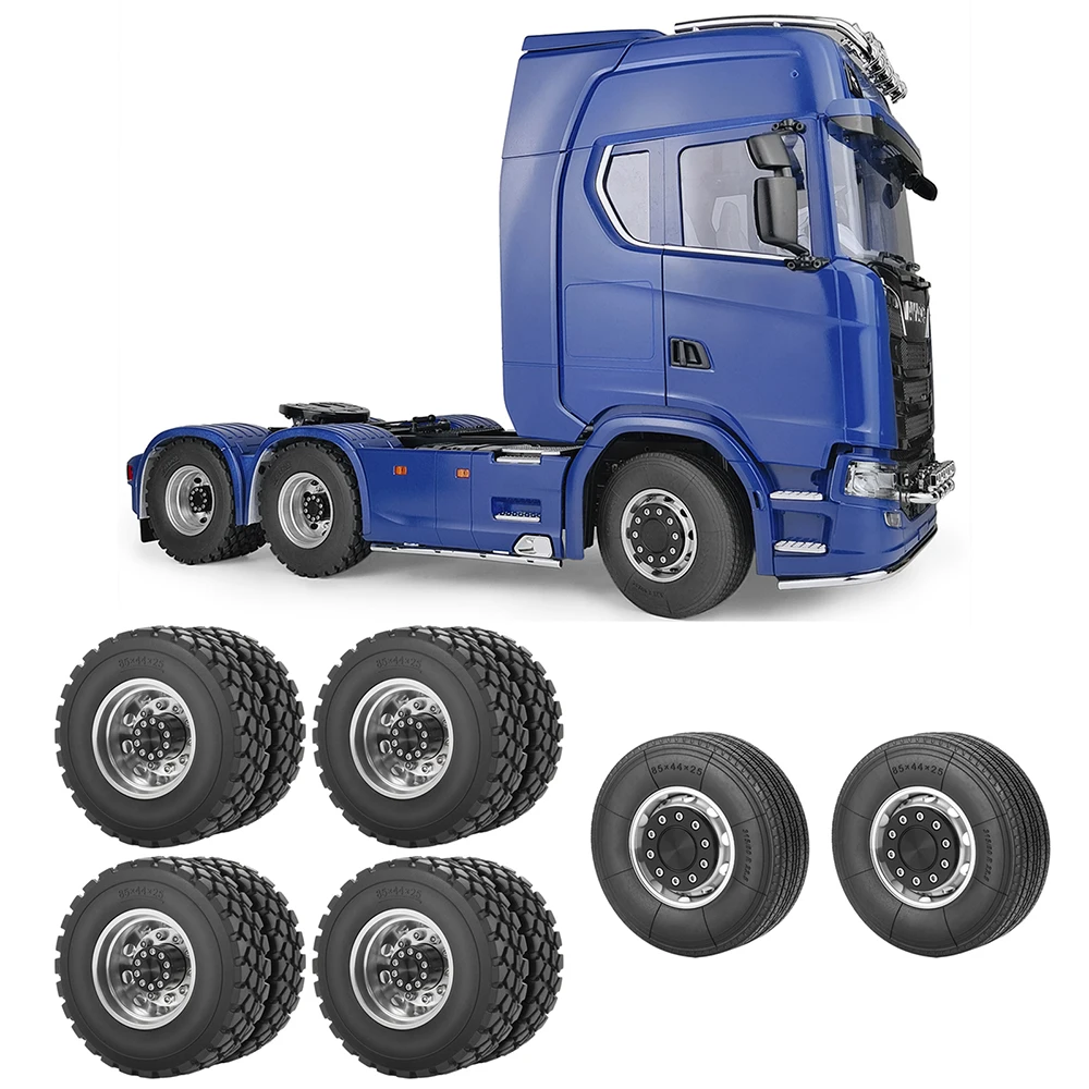 TRINOOD Tamiya 6x6 Wheels Rims Tires Set for 1/14 Scale RC Tractor Truck Trailer Cargo Truck Engineering Long Vehicle Parts