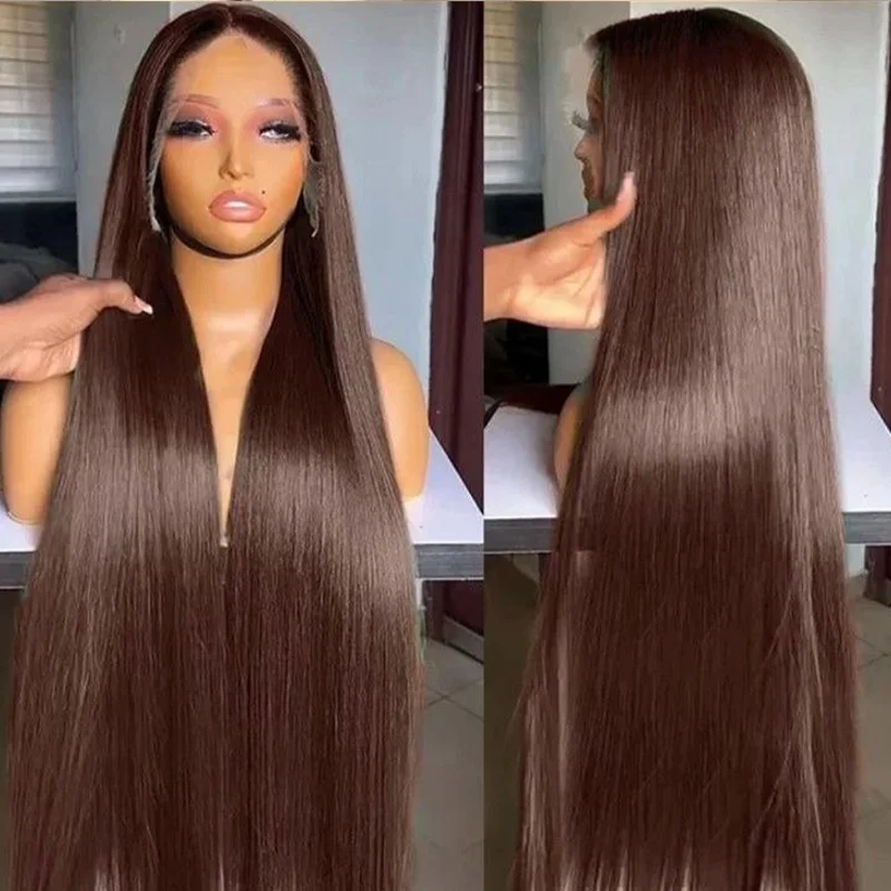 

# 4 Шоколадно-коричневых прямых 13x6 HD Парик фронтальной части шнурка 13x4 Кружева спереди 30 36 40 дюймов Бразильские парики из человеческих волос для чернокожих женщин