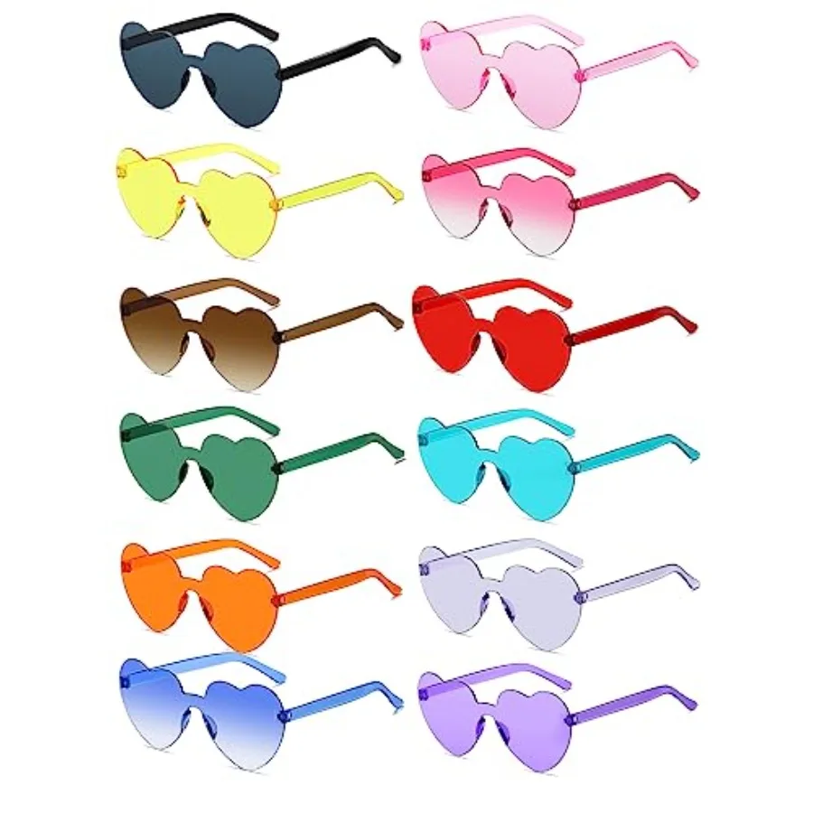 

12/20/24 Pairs Heart Sunglasses for Women Men, Trendy Heart Shaped Rimless Transparent Sunglasses, Party Favors