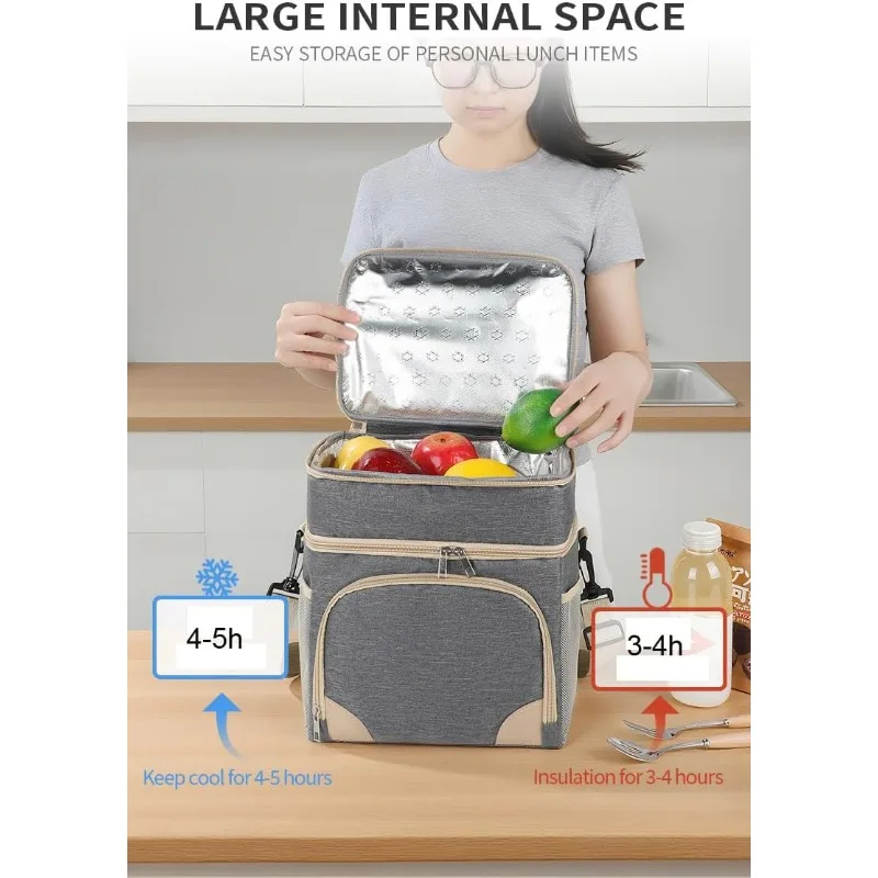 Lunch Box Two Compartments Insulated Lunch Tote Bag Large Leakproof Soft Cooler for Work Picnic Travel