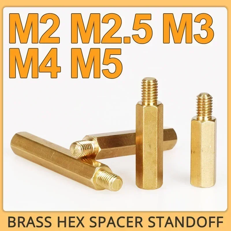 30/20/5/10PC M2 M2.5 M3 M4 M5 Hex Brass Male Female Standoff Board Rack Stud  Threaded Pillar PCB Column Motherboard Spacer Bolt