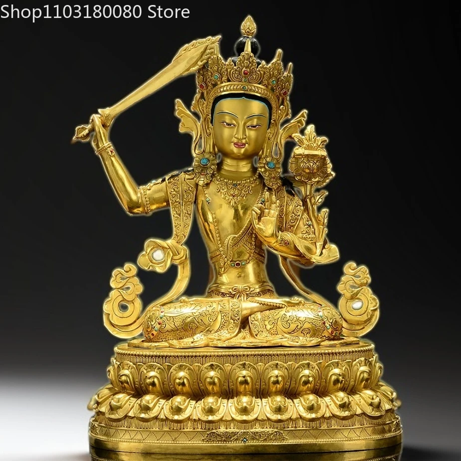 

47cm Copper brass gilt Manjusri Bodhisattva Buddha statue Tibet buddhism sculpture Large size For Temple Home decor