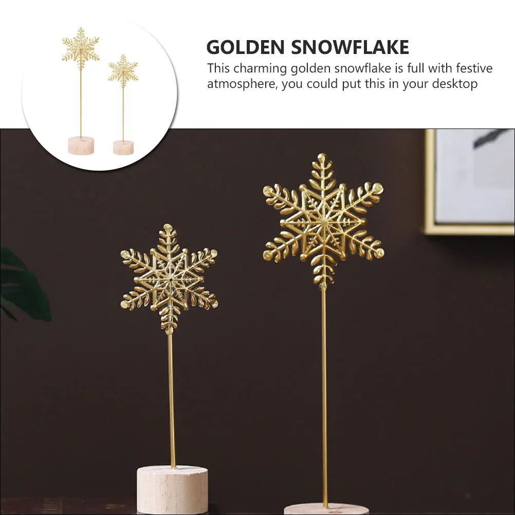 

2Pcs Golden nament Iron Artificial Snowflake Art Decoration Christmas Home Party Desktop Bedside Office Decorations