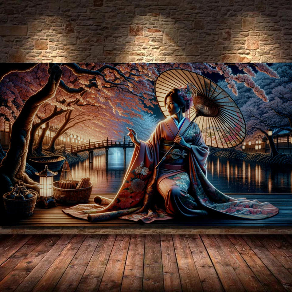 

Diamond Painting 2026 Japanese Geisha Woman Sakura Mosaic Cross Stitch Full Diamond Art Embroidery Large Size Living Room Decor