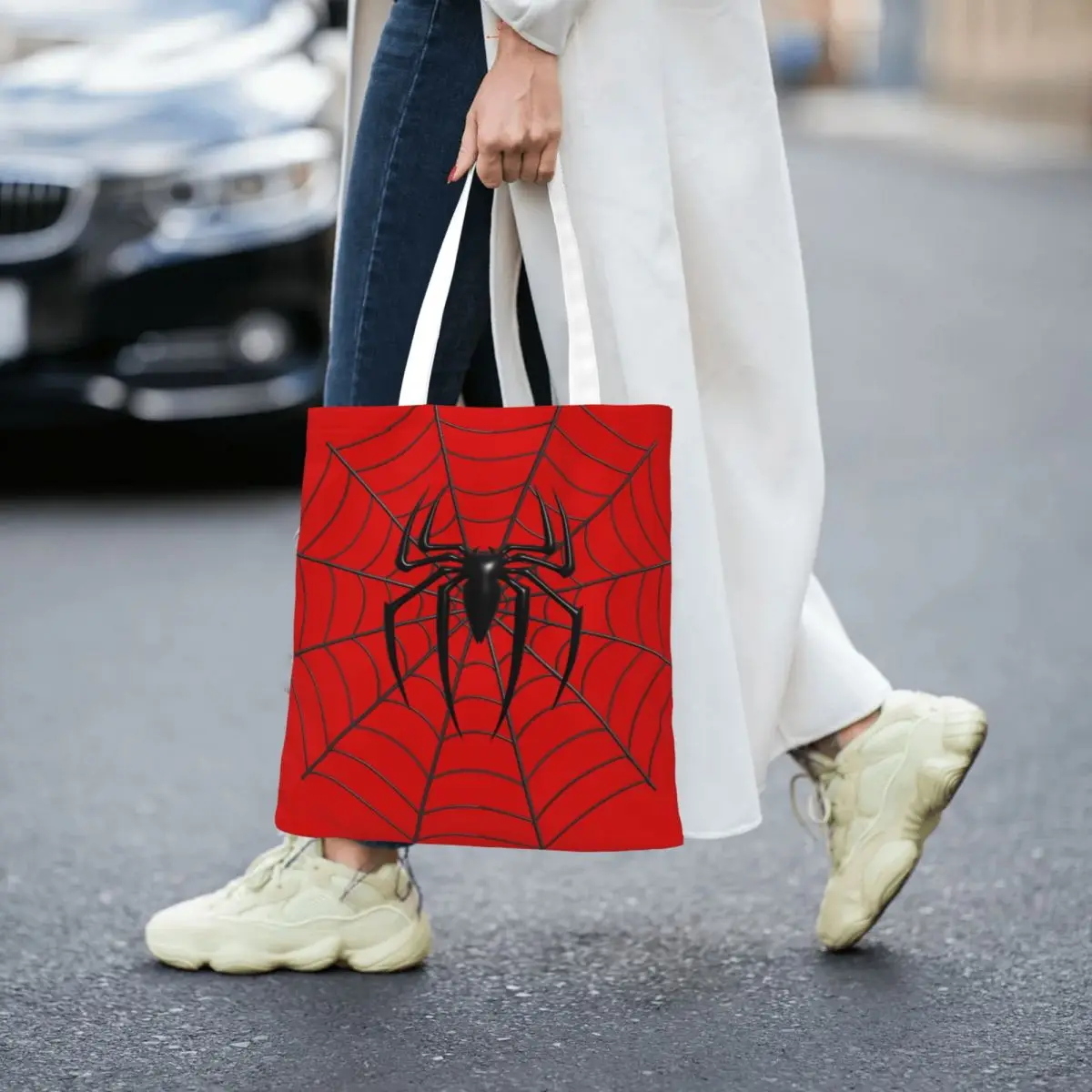 Bolsas de compras personalizadas de Spider Man Web para comestibles, bolso grande de hombro de lona con estampado de moda, bolso duradero de gran capacidad