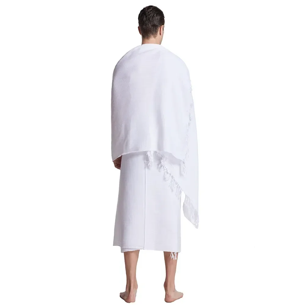 2 Piece Ihram Pilgrimage Towel Men Muslim Arab Mecca Hajj Clothes Ramadan Boys Islamic Prayer Worship Costumes Shawl Jubba Thobe
